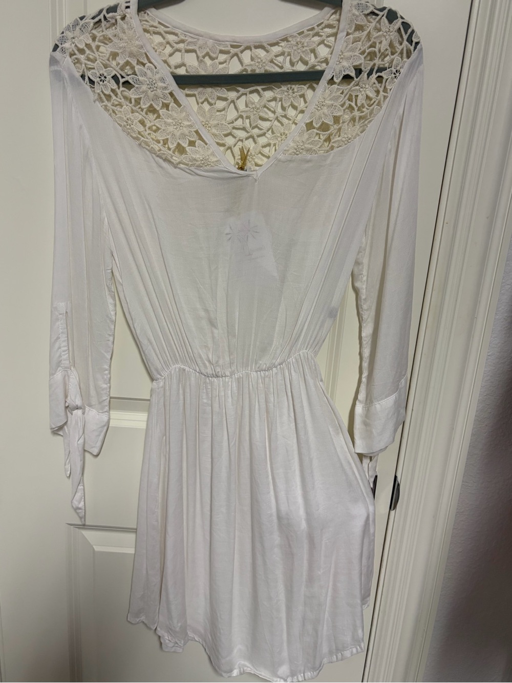 Tiare Hawaii White Crochet Yoke Mini Dress